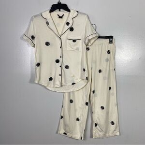 Kate Spade jersey knit pajamas set cream with black scribble polka dots